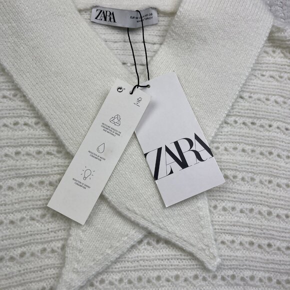 ZARA Women’s White Knit Sweater Size M NWT Bow Tie V-Neck Pullover Long Sleeve * - Picture 7 of 16